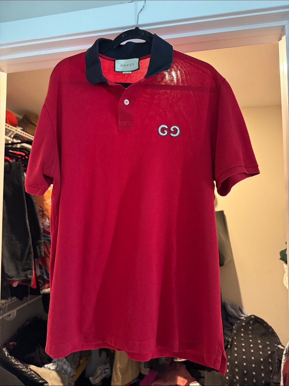 Gucci Red Polo with Black Contrast Collar and GG Emblem